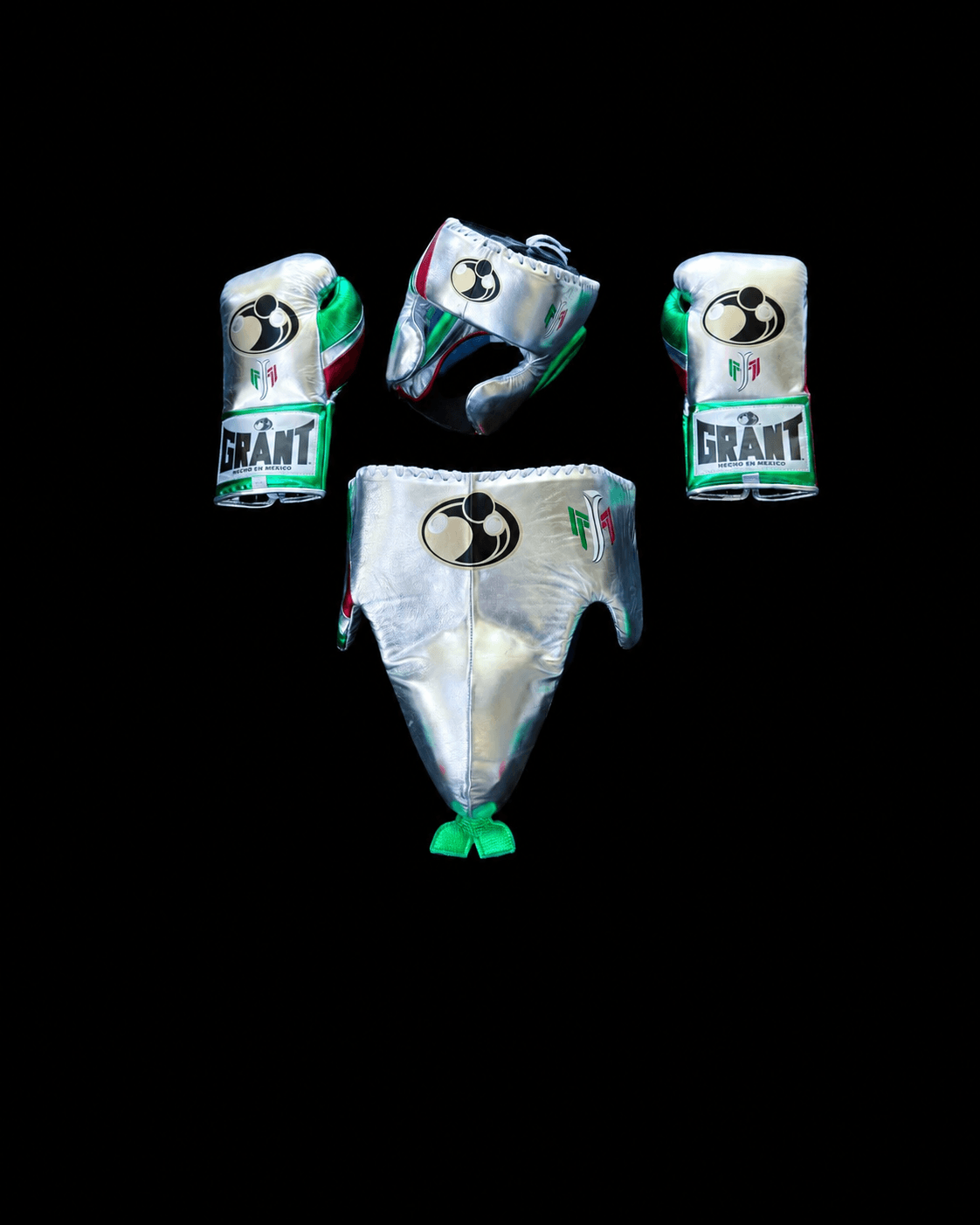 Grant Silver/Green/Red Boxing Set Custom Training Gloves Bundle
